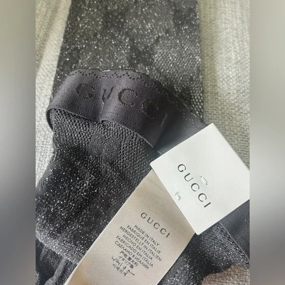 Gucci Grey Lurex Sparkly GG Logo Monogram Tights - Picture 3 of 3